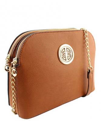 Messenger Handbag Design Faux Leather Classic Style WU40 39731 Dark Tan
